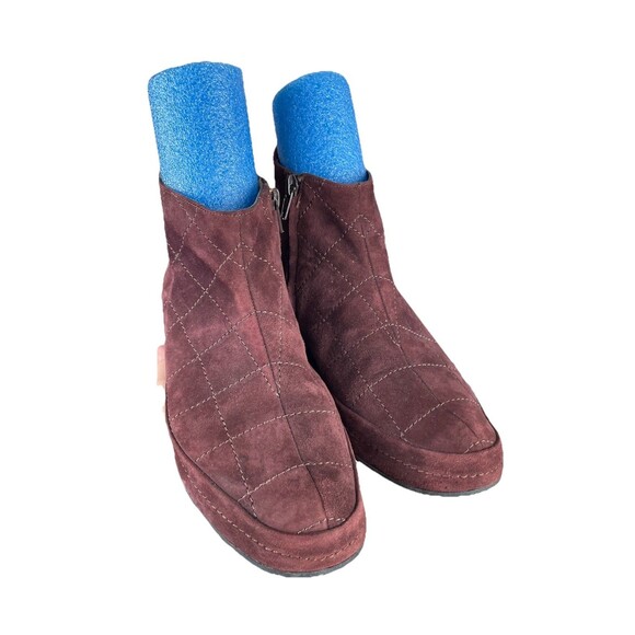 Stephane Kelian Paris Burgundy Suede Quilted Wedge Bootie Womens Size 7 - Picture 4 of 16